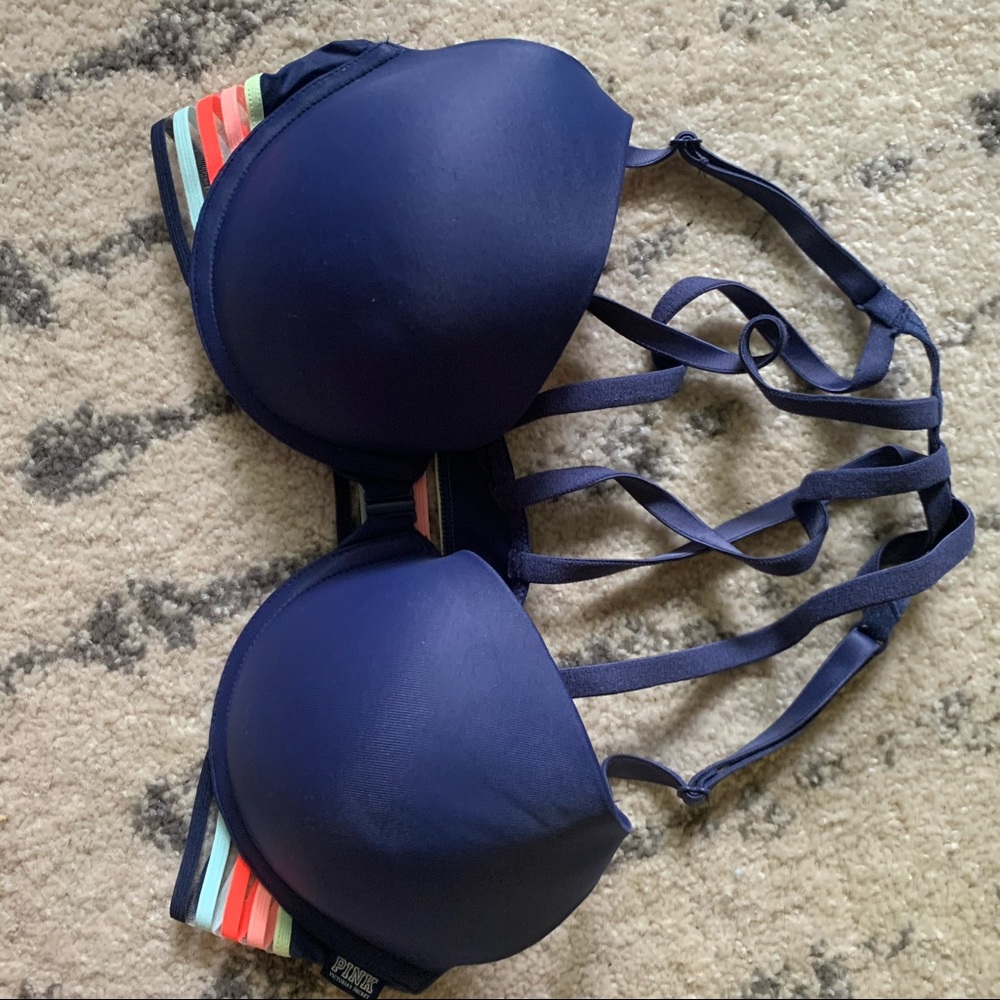 *sold*VS PINK Gorgeous Cross Racer Back Navy Bra
